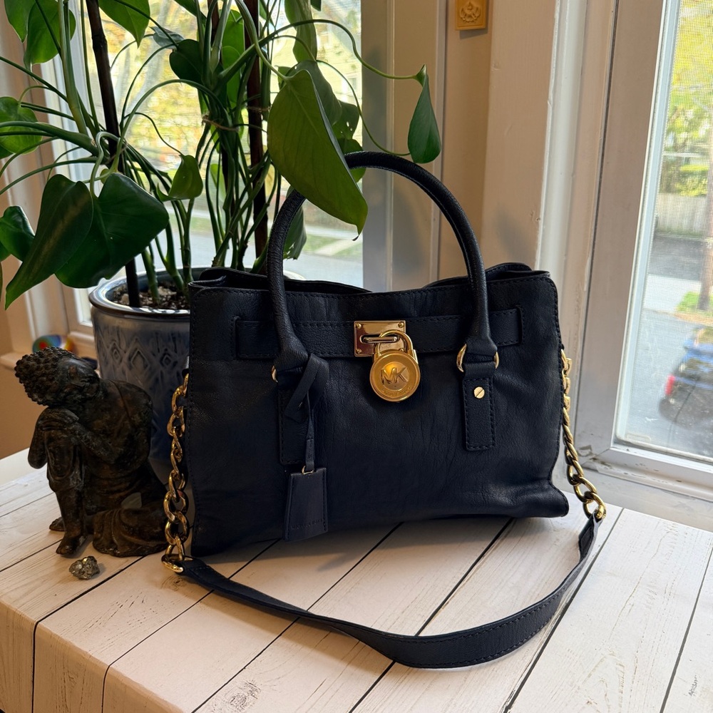 Michael Kors | Navy Hamilton Satchel with Gold Accents